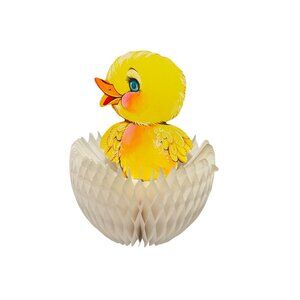 Vtg Easter Duck In An Egg Honeycomb Tissue Centerpiece Decoration 9" Tall